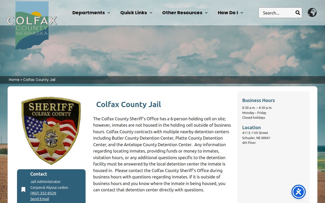 Colfax County arrest booking contract jail placement notice