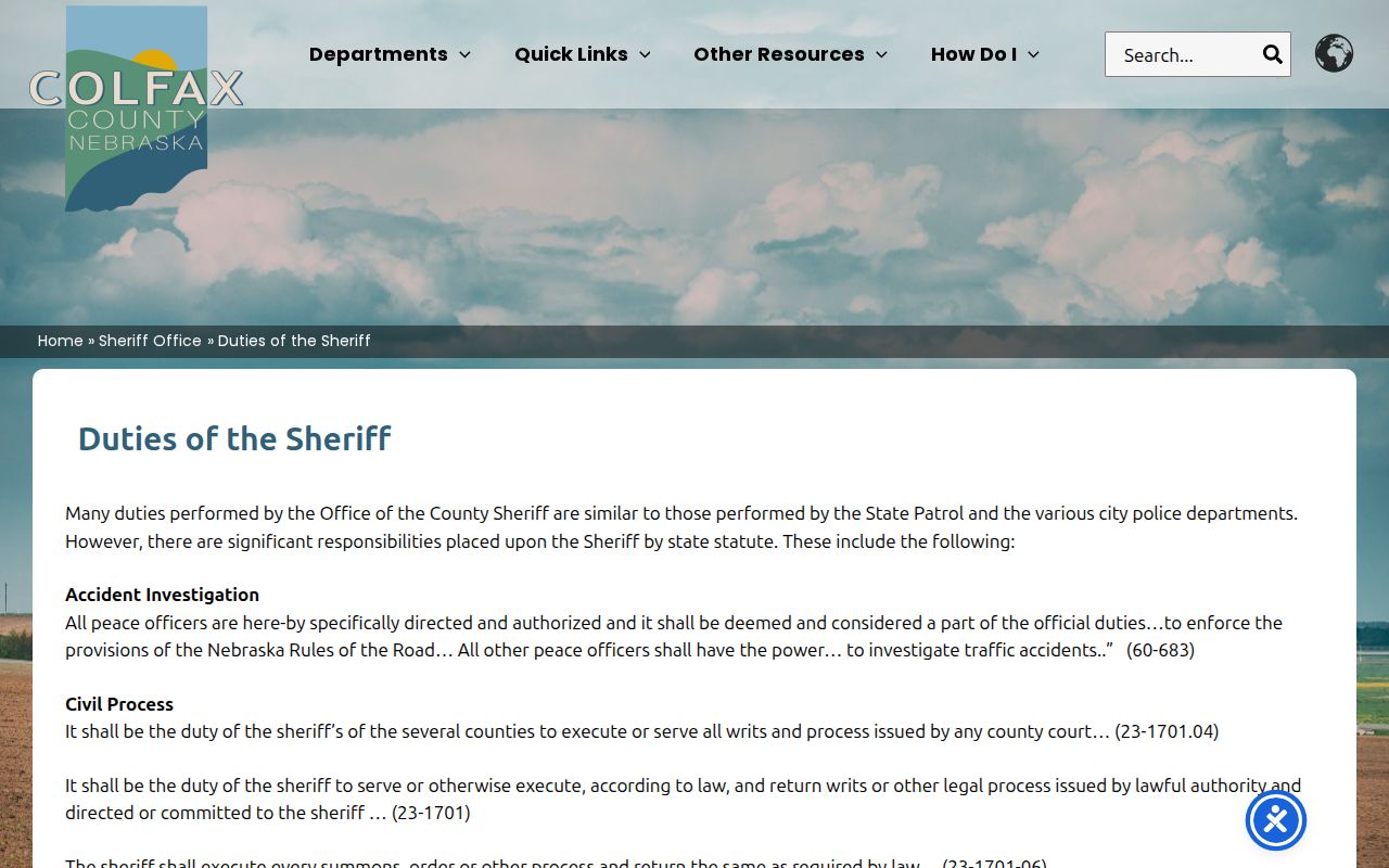 Colfax County Sheriff duties for arrest history records