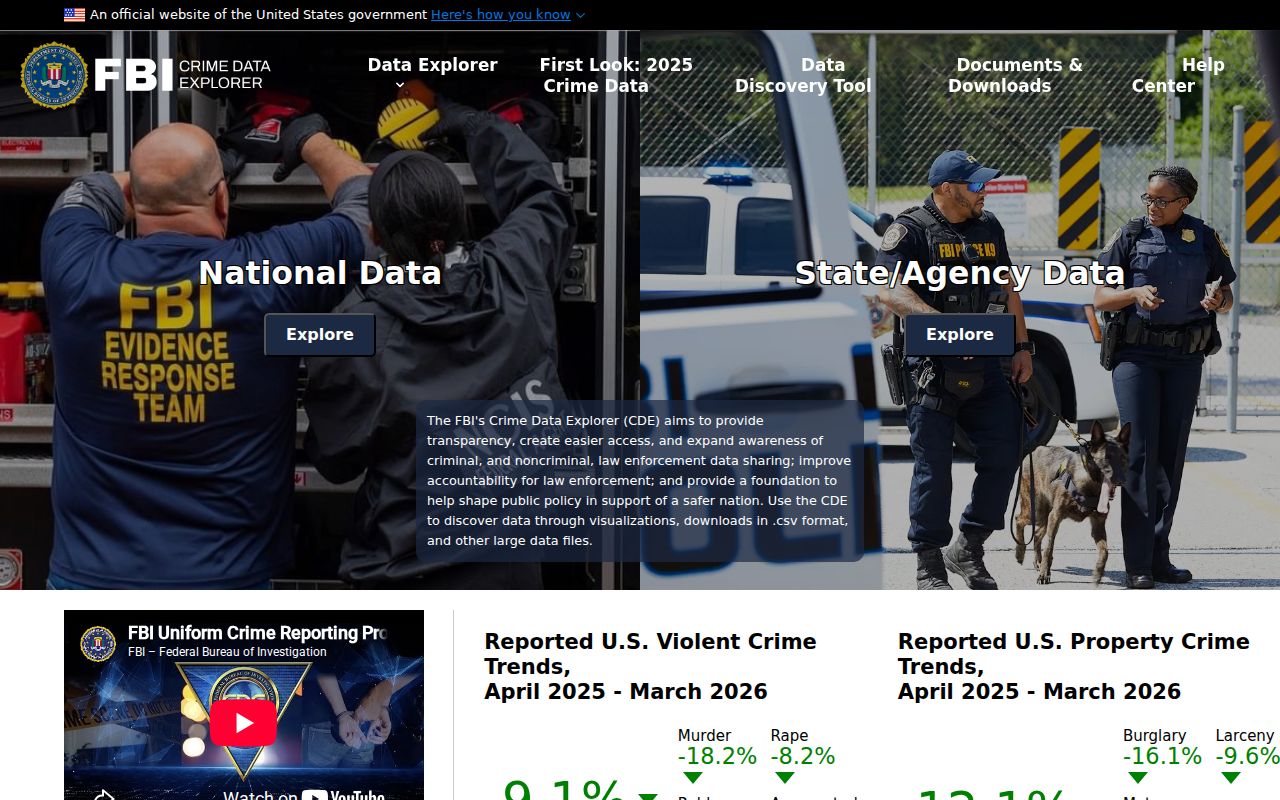 FBI Crime Data Explorer interface used to assess Clarkson crime reporting coverage