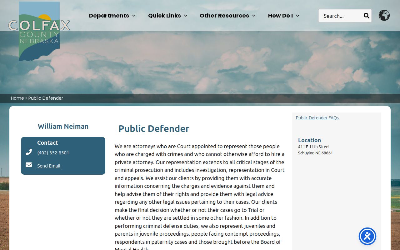 Colfax County Public Defender page for qualifying Clarkson court cases