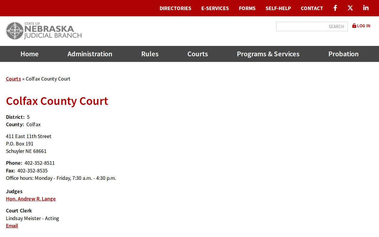 Nebraska Judicial Branch Colfax County criminal case listing