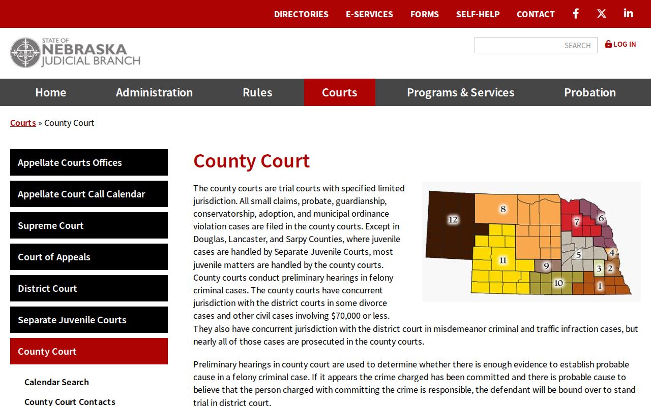 Nebraska County Court jurisdiction for Colfax County criminal cases