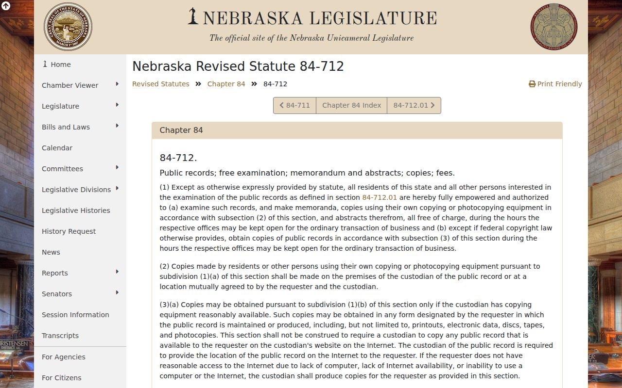 Nebraska public records law governing access to Howells criminal records