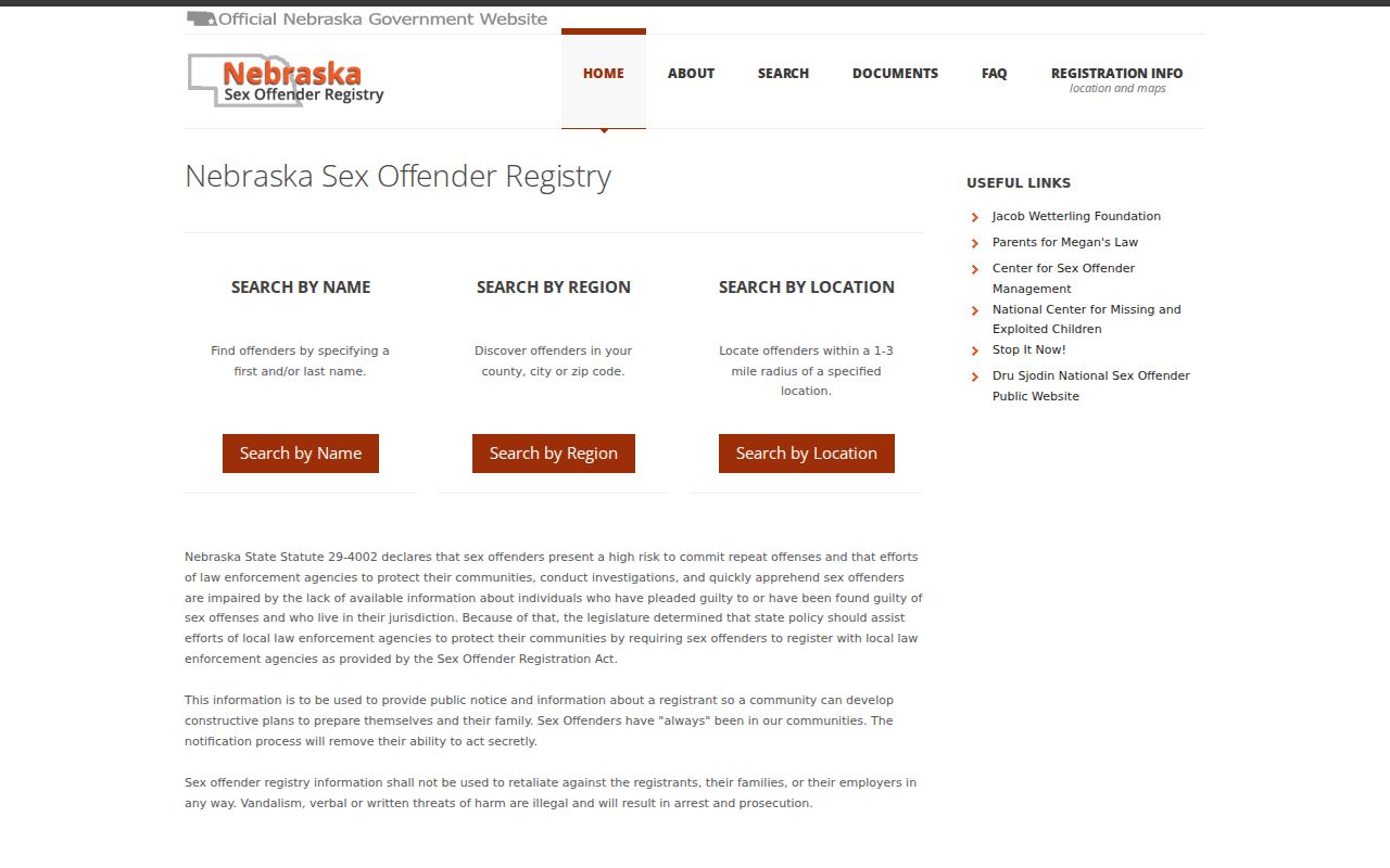 Nebraska Registry options for a Colfax County sex offender check