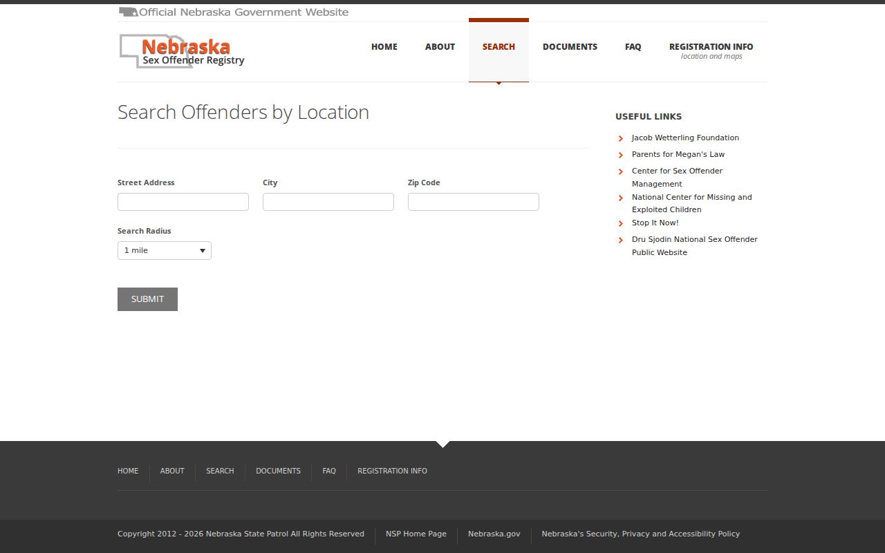 Address radius form for a Colfax County sex offender check