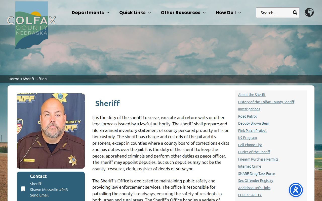 Colfax County Sheriff criminal record contact page