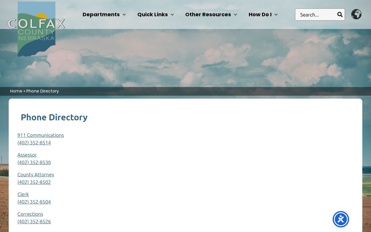 Colfax County criminal record office phone directory
